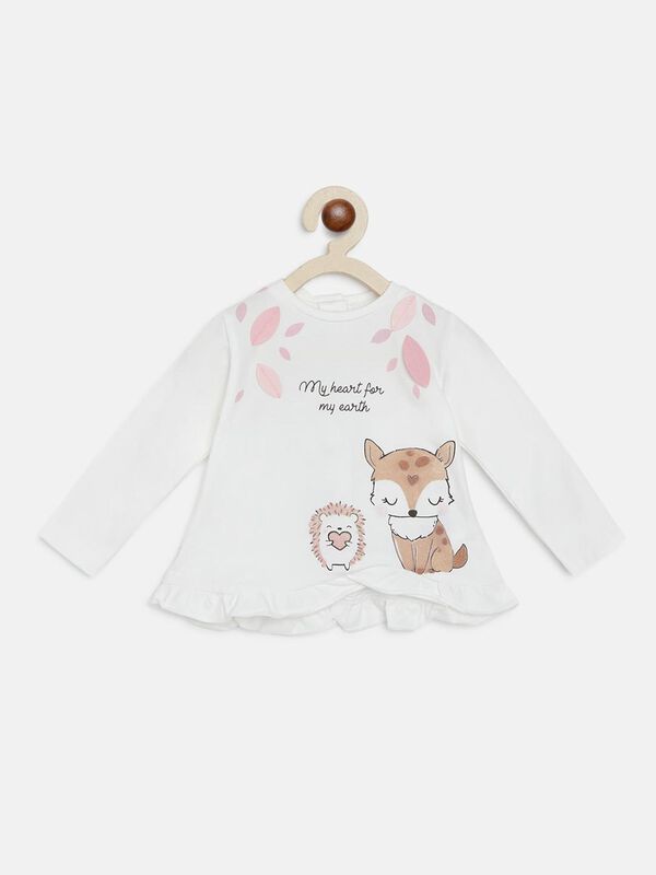 Knitted T-Shirt With Print And Ruffles At Hem image number 0